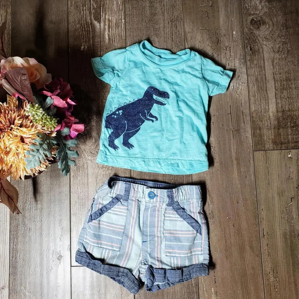 Baby Cat & Jack & Carter's 3M Summer Boy Dino Outfit with Shorts